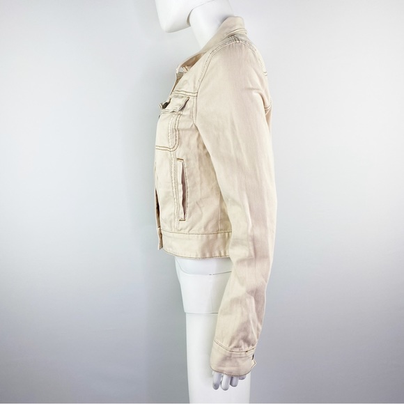 Free People Size M Cream Beige Long Sleeve Button Up Denim Jacket - Picture 4 of 10